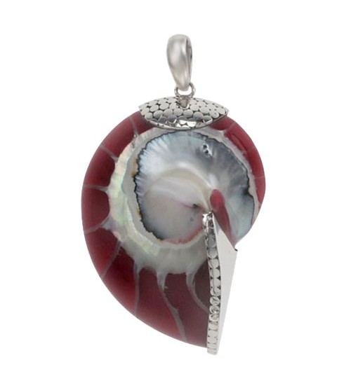 Red Shell Pendant, Sterling Silver